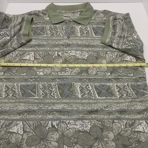 Bugle Boy Co. men's vintage short sleeve polo shirt large greens/cream floral - Picture 6 of 12